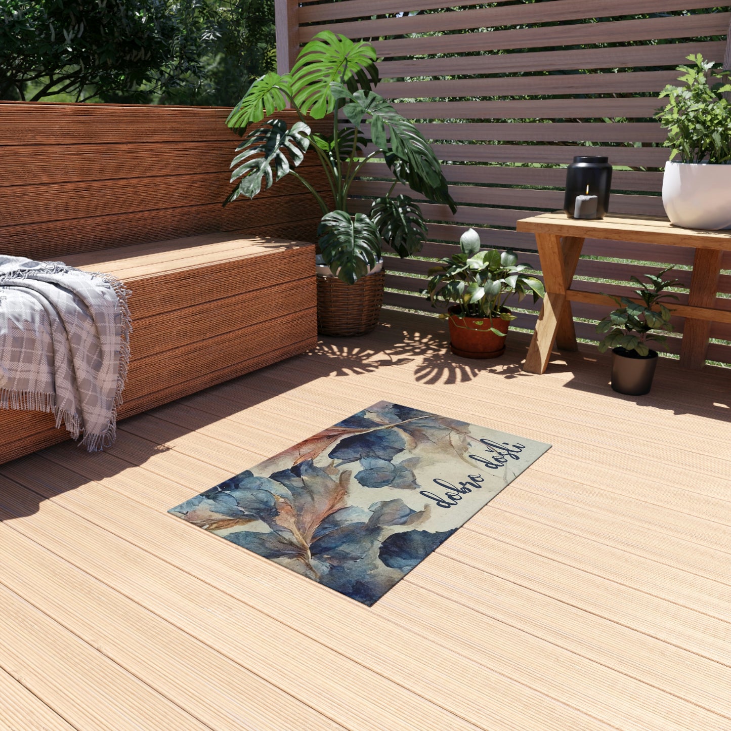 Outdoor/Indoor Rug - Blue and Blush - Welcome / Dobro Došli Latinica