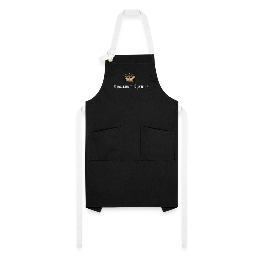 Queen of the Kitchen Cyrllic Artisan Apron - black/white